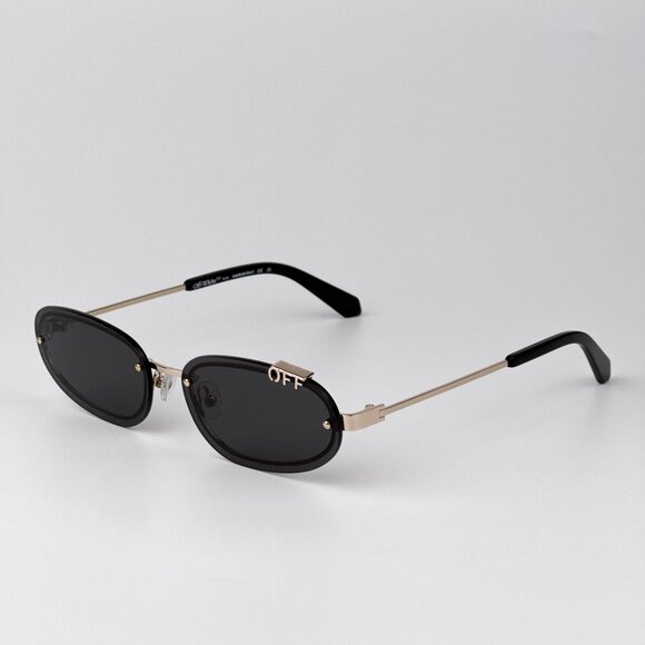 Off-White MIAMI Men Sunglasses – Gold Oval Frame with Grey Lenses | Model - Picture 4 of 11